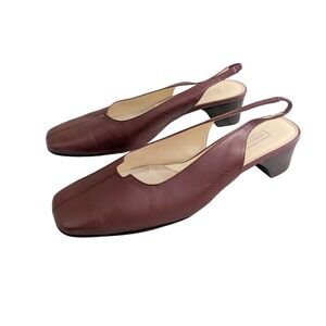 Nordstrom Vintage 90s Structured Oxblood Leather Sling Back Square Toe Flats